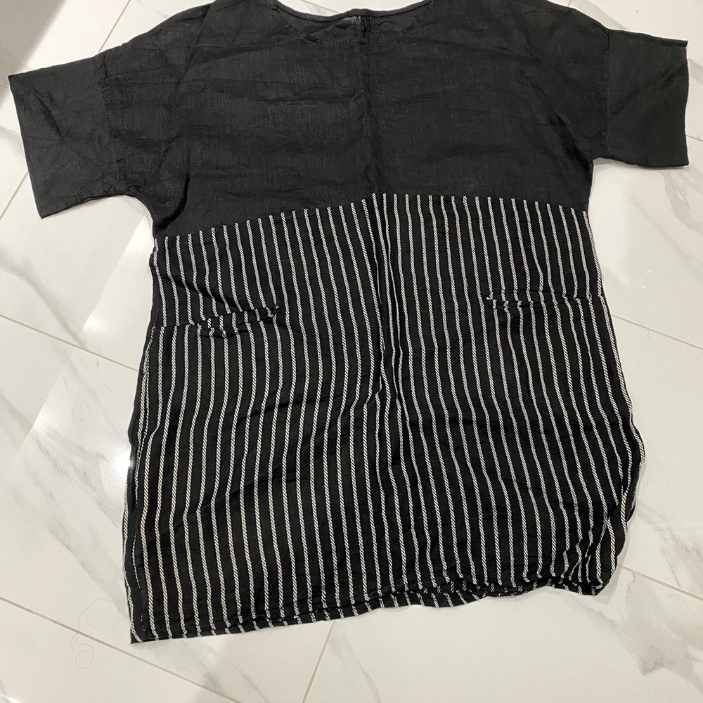Chic Linen Striped Black and White Dress